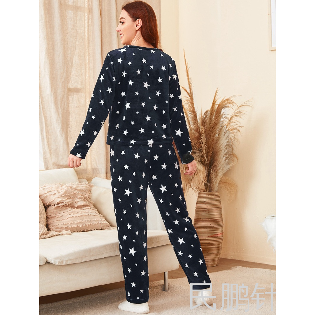 Minpeng franela dibujos animados patrón estampado Señora Pijama traje coral fleece pareja hogar ropa otoño invierno engrosado Item Picture