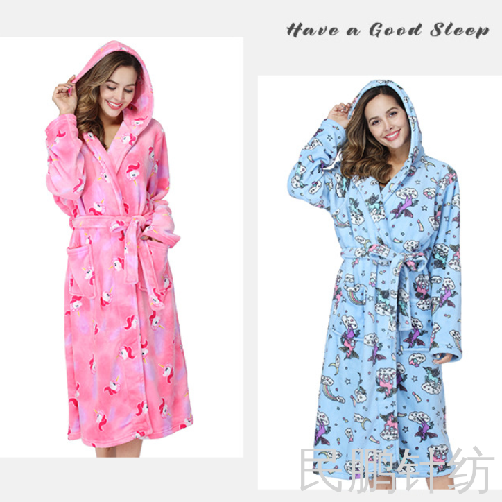 Min Peng Coral Velvet Ladies Couple Bathrobes Foreign Trade Large Size Adult Flannel Pajamas Home Wear Adult Nightgown details Picture