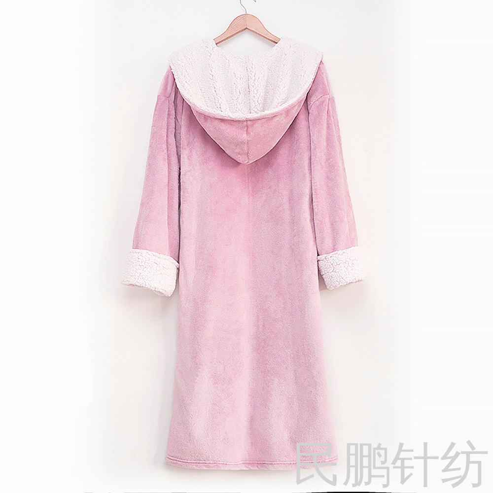 Flannel With Hat Thickened Autumn And Winter Dressing Gown Couple Pajamas Home Wear Adult Coral Velvet Ladies Bathrobe Four Seasons details Picture