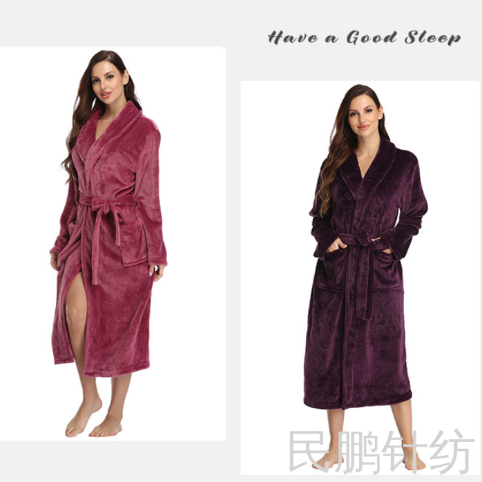 Ladies' sexy pajamas and bathrobes set, couple's home wear, large-sized coral fleece ladies' bathrobes, thick and long style for autumn and winter Item Picture