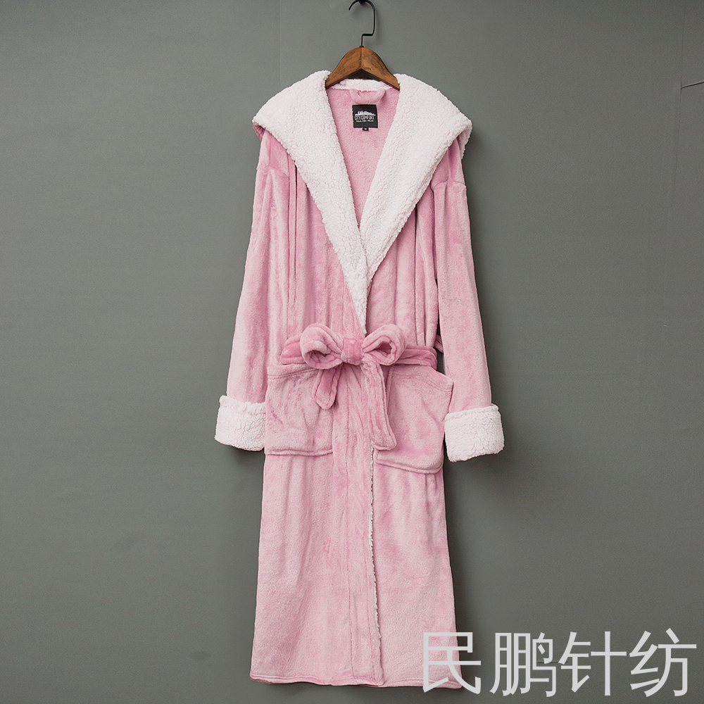 Flannel With Hat Thickened Autumn And Winter Dressing Gown Couple Pajamas Home Wear Adult Coral Velvet Ladies Bathrobe Four Seasons