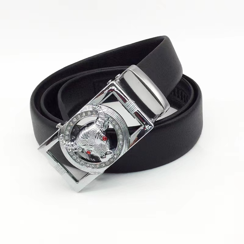 New diamond-encrusted men's bull head automatic buckle belt, PVC-edged automatic belt, live exhibition gift belt