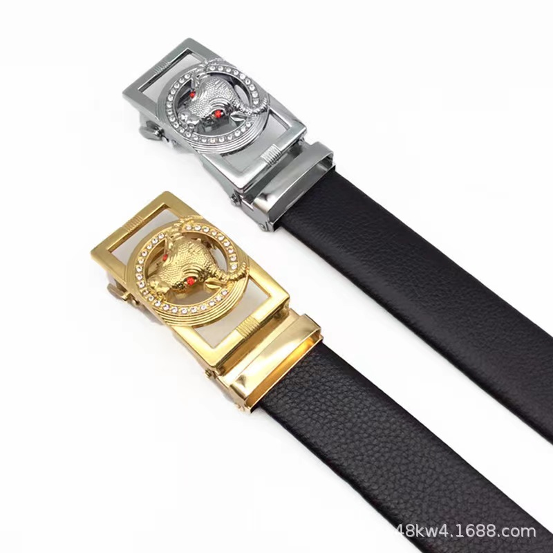 New diamond-encrusted men's bull head automatic buckle belt, PVC-edged automatic belt, live exhibition gift belt Specification image