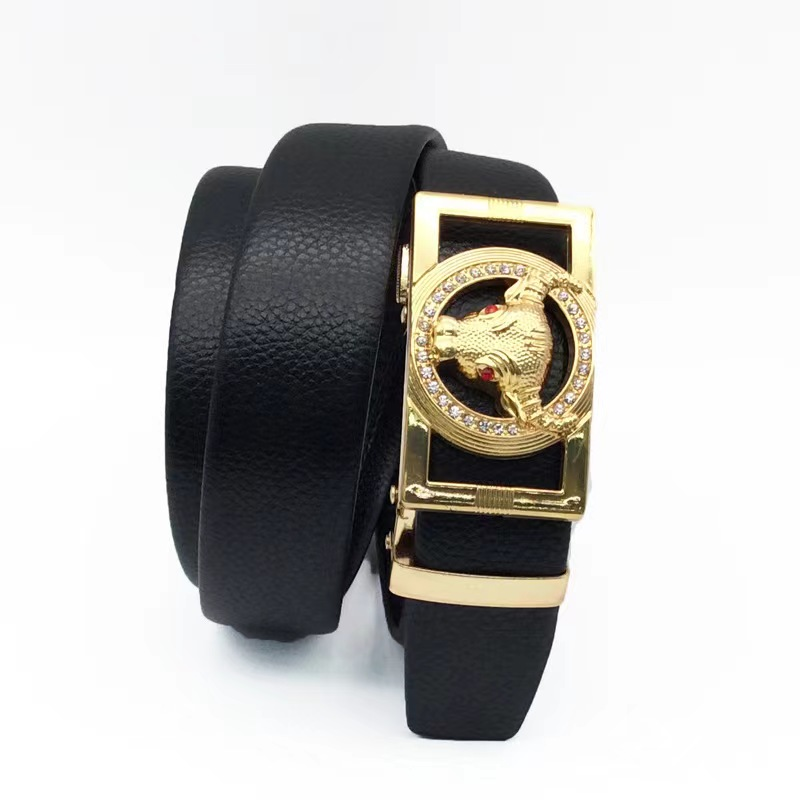 New diamond-encrusted men's bull head automatic buckle belt, PVC-edged automatic belt, live exhibition gift belt Item Picture