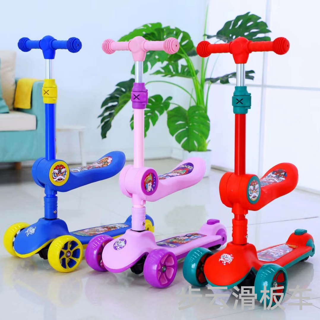 The new children's national trend scooter from Buyun features a seat, a three-in-one foldable design with lights and music, making it convenient to carry