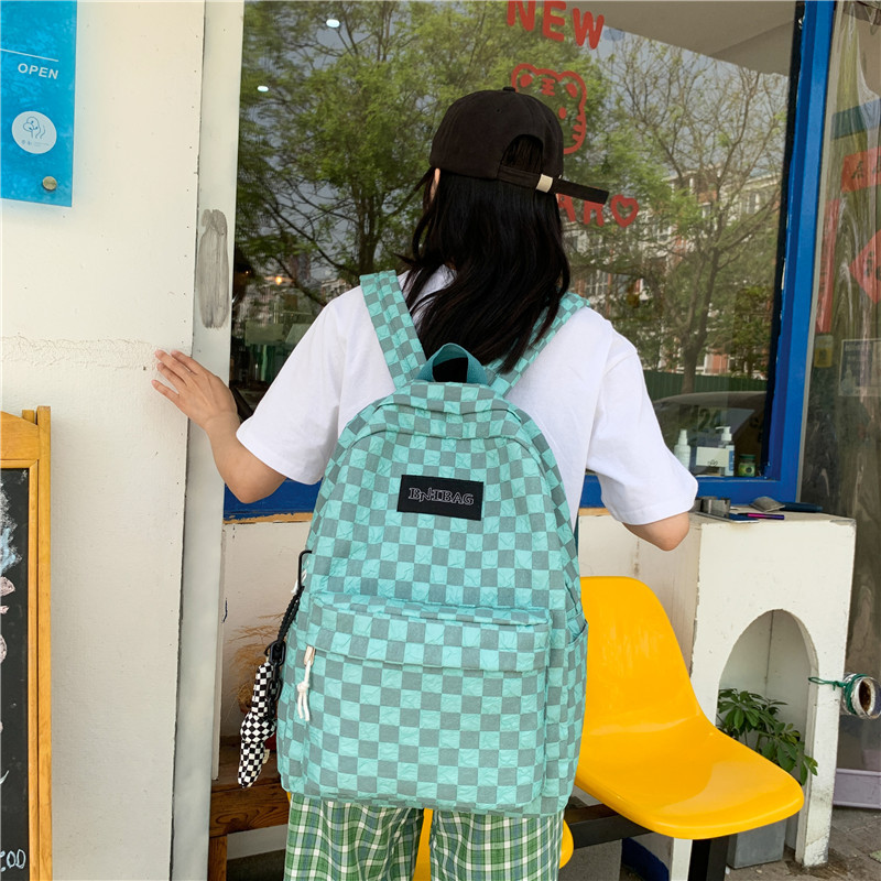 中学生书包新款格子大容量背包小学生清新甜美校园双肩包一件代发