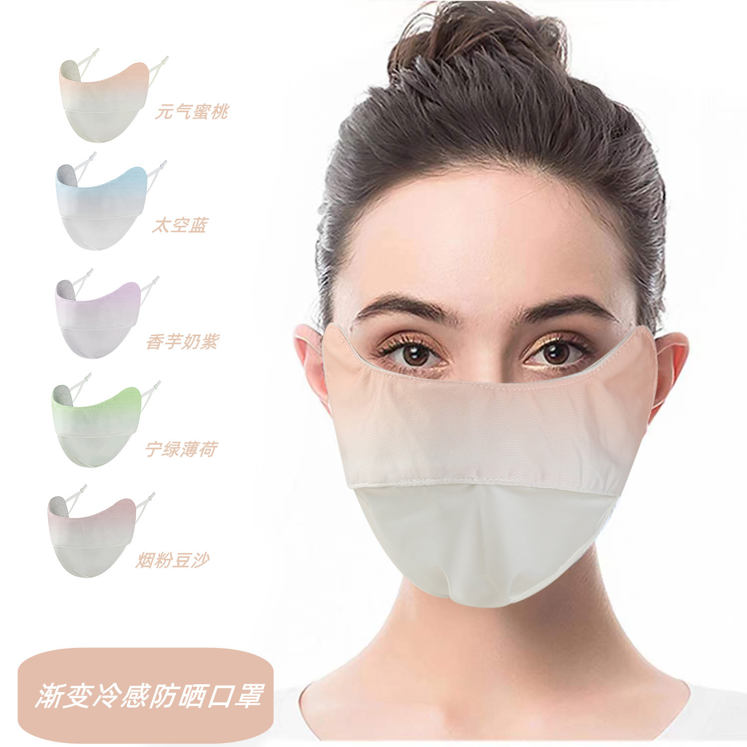 护眼角防晒口罩女防紫外线夏季渐变冰丝透气遮阳面部轻薄