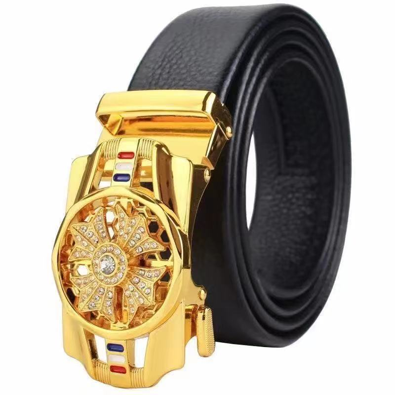 Net red iron automatic buckle men's PVC lychee border automatic belt business casual belt belt