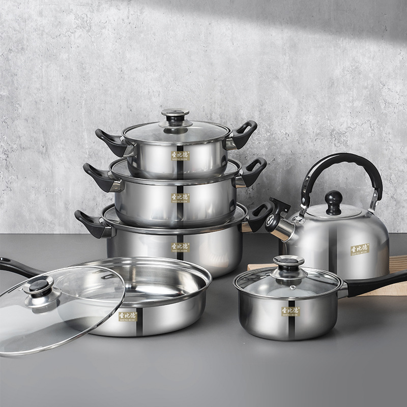 Cookware Sets 不锈钢锅具套装12件套可拆卸手把汤锅水壶套装批发