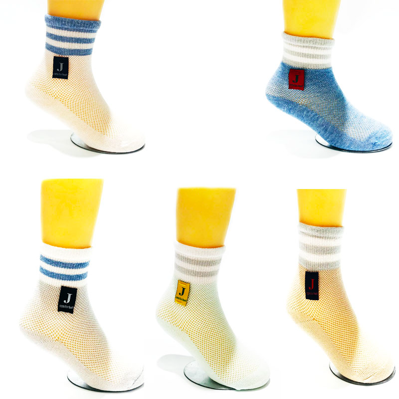 Five pairs of cloth label striped net children socks baby socks