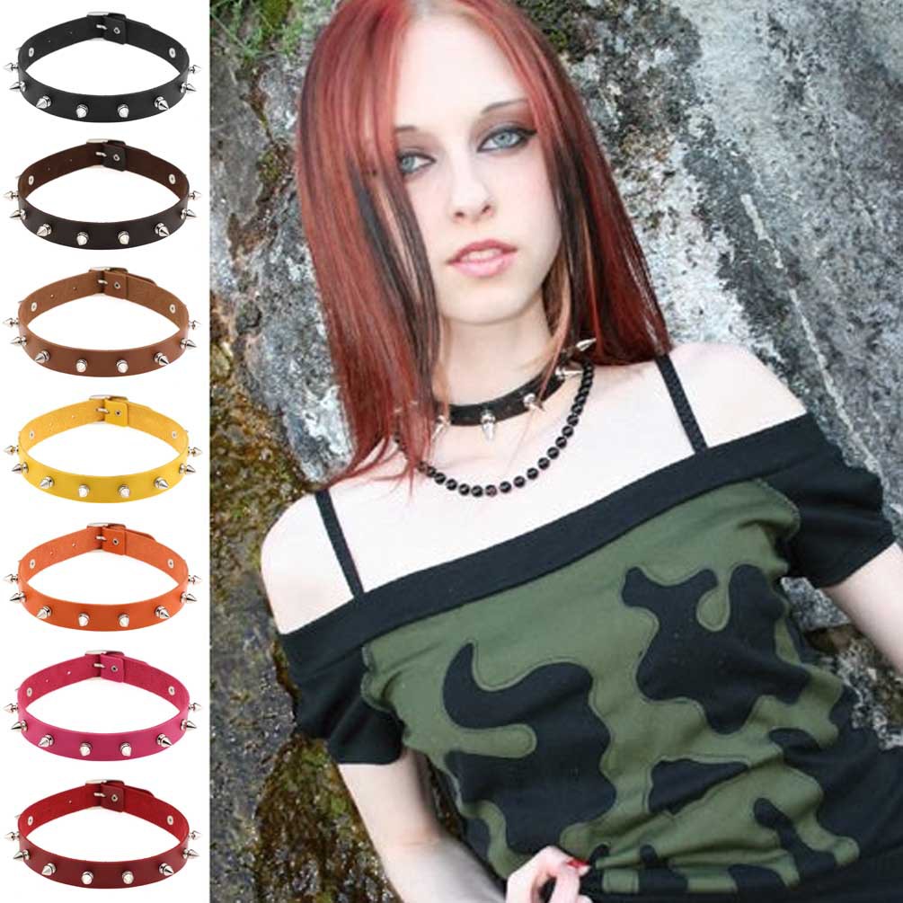 2016 New Punk spikes riveted leather collar Harajuku collar cosplay Goth rock neck chain Leather chain