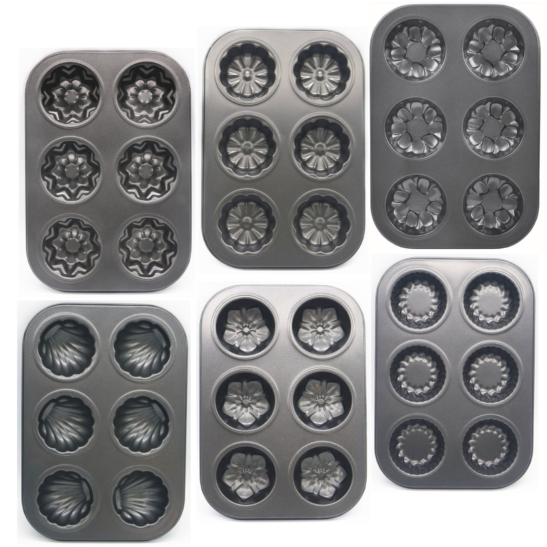 Factory wholesale 6-piece Madeleine shell, banana, pumpkin baking trays, egg tart molds, 12-hole muffin cupcake molds Item Picture