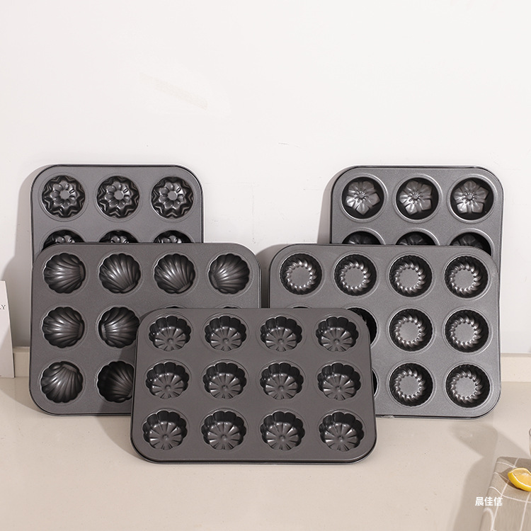 Factory wholesale 6-piece Madeleine shell, banana, pumpkin baking trays, egg tart molds, 12-hole muffin cupcake molds Specification image