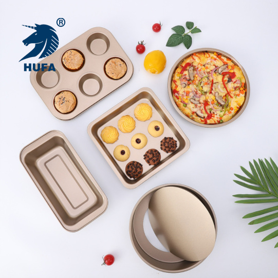 Factory wholesale baking tool set: 8-inch live base cake mold, 6-cup pizza, carbon steel toast, square baking tray