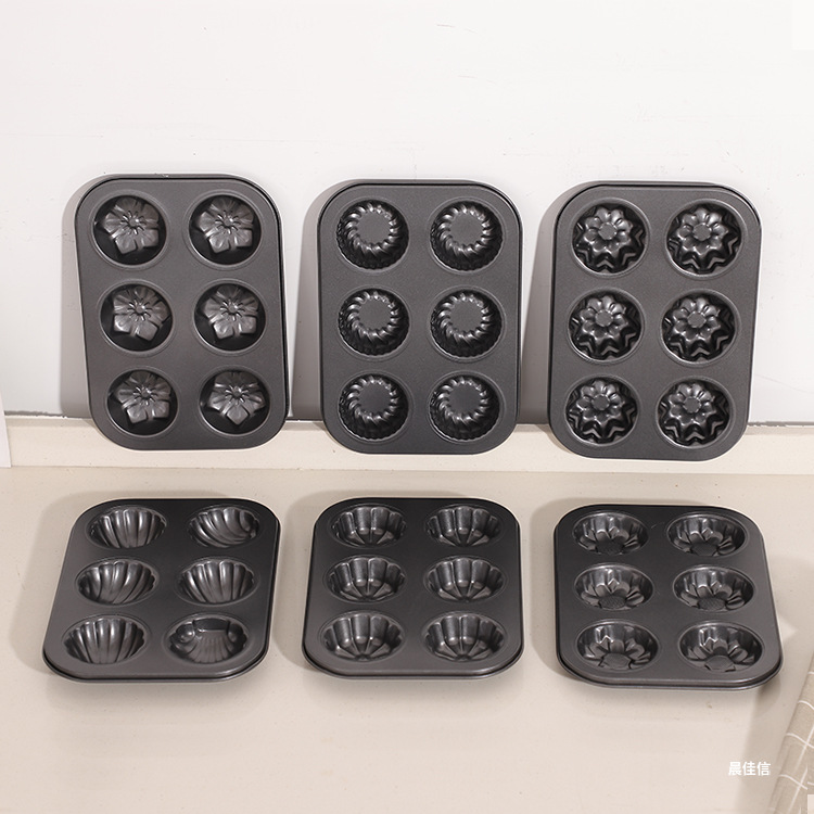Factory wholesale 6-piece Madeleine shell, banana, pumpkin baking trays, egg tart molds, 12-hole muffin cupcake molds Application Scenario
