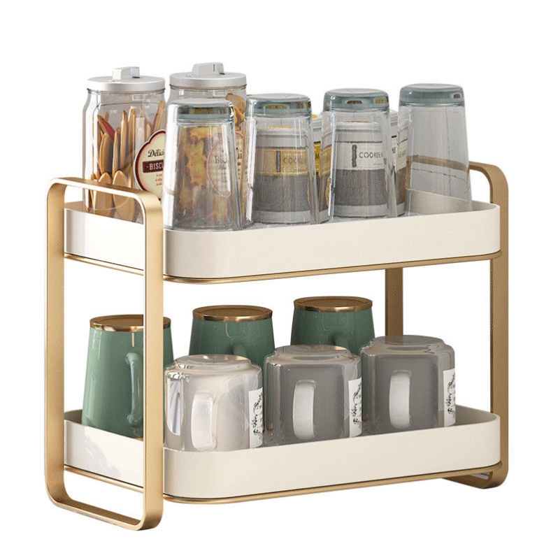 Multi-functional kitchen storage rack, water cup holder, coffee table, double-layer snack storage plate, small household draining tea tray