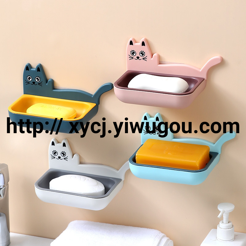 Double-layer soap box, soap rack, draining soap box without punching holes, plastic cartoon cute wall-mounted soap rack wholesale