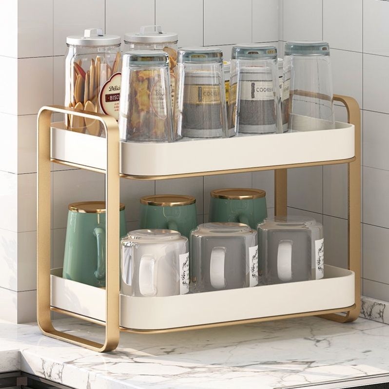 Multi-functional kitchen storage rack, water cup holder, coffee table, double-layer snack storage plate, small household draining tea tray Application Scenario