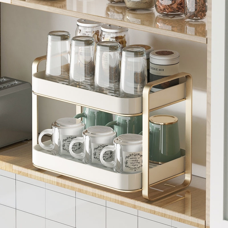 Multi-functional kitchen storage rack, water cup holder, coffee table, double-layer snack storage plate, small household draining tea tray Specification image
