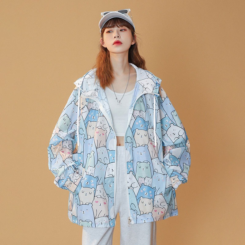 A large-sized loose hooded sun-protective cardigan with a zipper jacket for women, a new summer design with a unique and niche long-sleeved sun-protective clothing