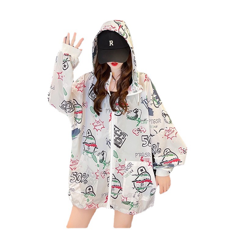 Large-sized loose hooded sun-protective cardigan with zipper jacket for women, a new laid-back style Korean-style sun-protective clothing trend on Instagram Item Picture