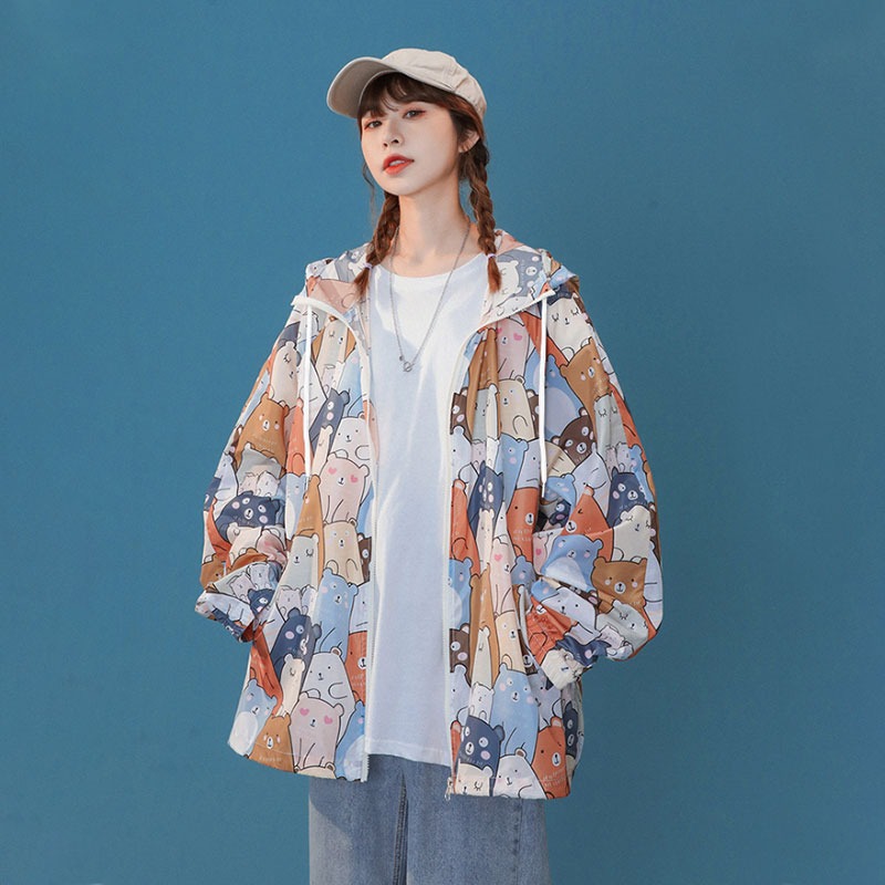 A large-sized loose hooded sun-protective cardigan with a zipper jacket for women, a new summer design with a unique and niche long-sleeved sun-protective clothing details Picture