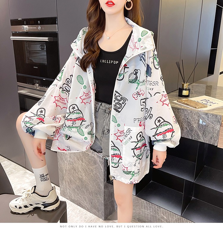 Large-sized loose hooded sun-protective cardigan with zipper jacket for women, a new laid-back style Korean-style sun-protective clothing trend on Instagram Specification image