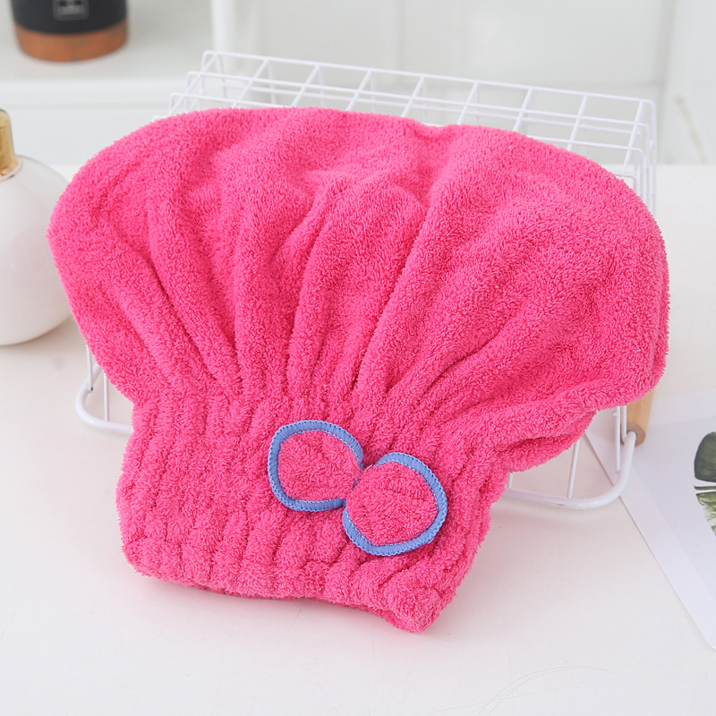 Solid-color high-density coral fleece dry hair cap, thickened bow coral fleece princess cap, shower cap with elastic band Application Scenario