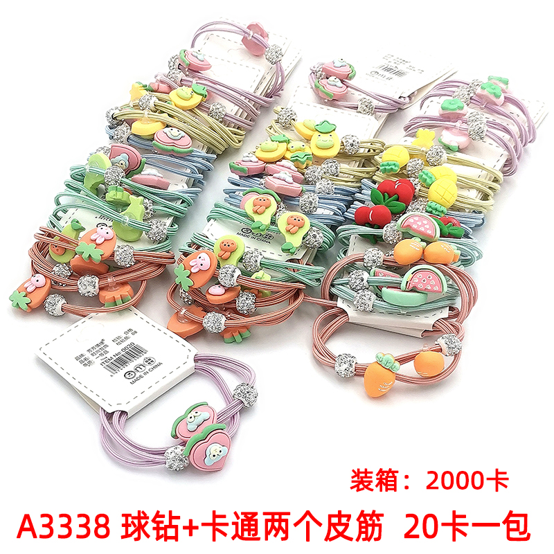 A3338 ball diamond + two cartoon rubber bands hair accessory, Korean version headwear, hair band and hair rope, Yiwu Eryuan Store