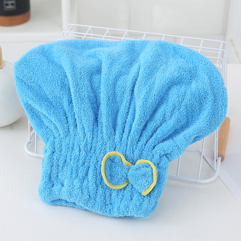Solid-color high-density coral fleece dry hair cap, thickened bow coral fleece princess cap, shower cap with elastic band Specification image
