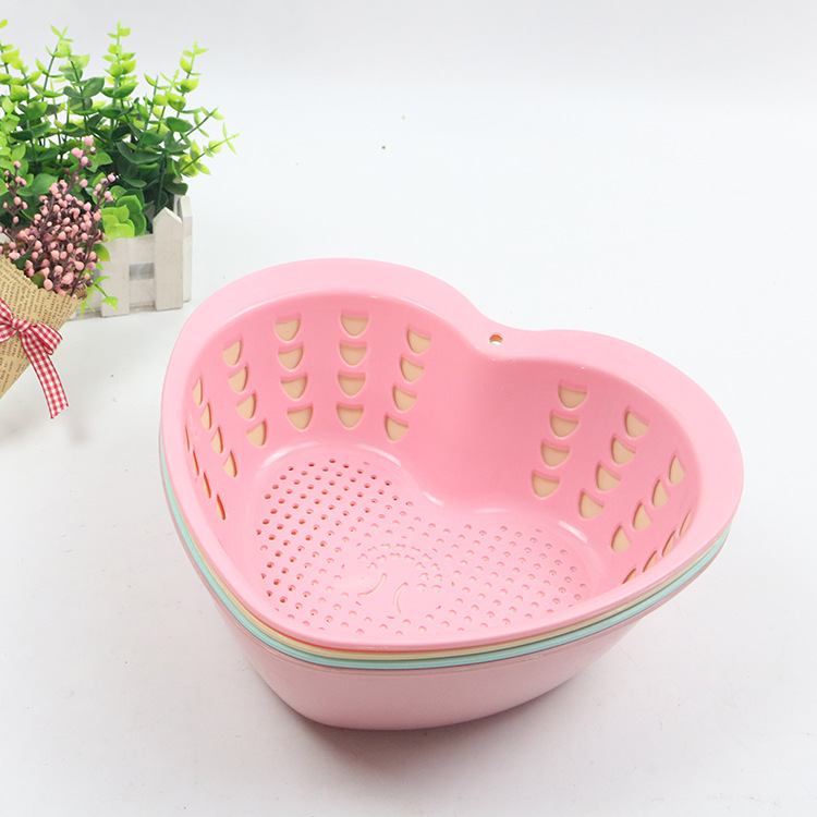 塑料桃心盆筐水果筐盆沥水筐盆加厚小筐盆时尚厨房家用礼品筐