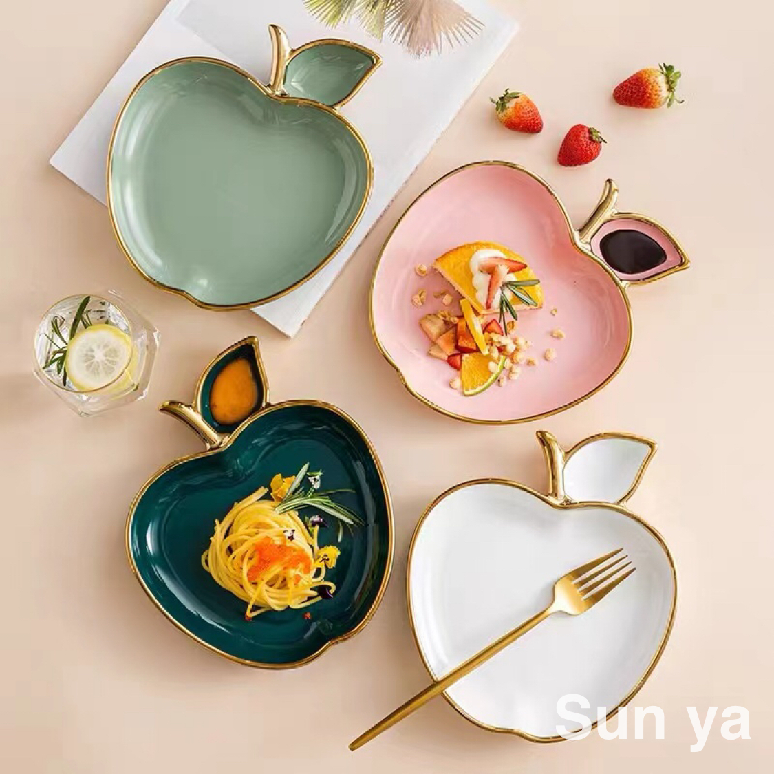 Creative tracing gold ceramic plate fruit salad plate breakfast plate