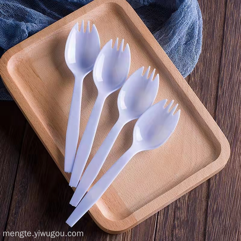 Manufacturers Direct Sales Disposable Spoon Long Handle Dessert 13Cm Fork Durian Cake Ice Cream Yogurt Fruit Fork Spoon Item Picture