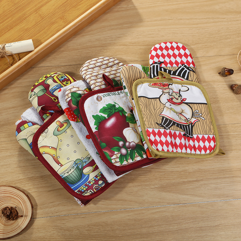 【LOVELY HOME】 Microwave Oven Gloves Pad Towel Three-piece Set Baking Set Home Heat-resistant Gloves Microwave Oven gloves Heat-resistant Gloves Microwave Oven Three-piece set