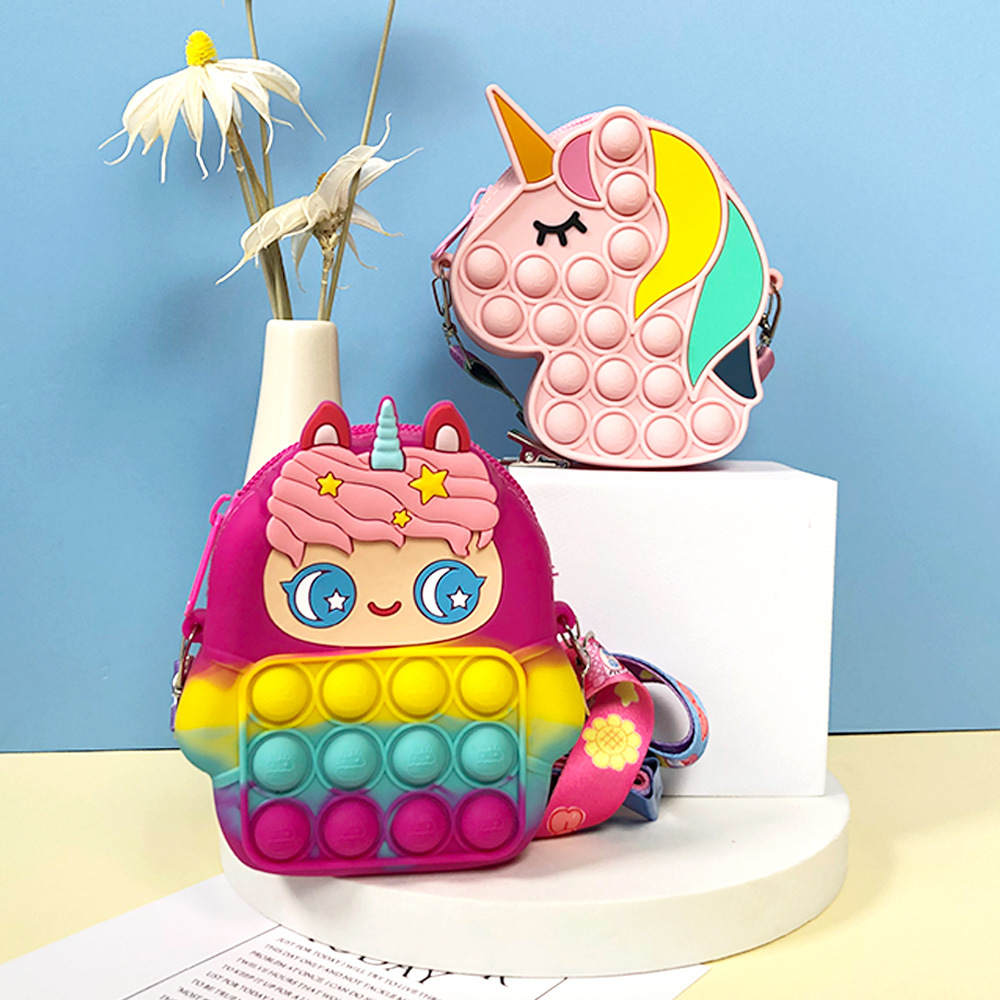 跨境爆款灭鼠先锋硅胶圆头独角兽零钱包儿童益智解压指尖按压玩具