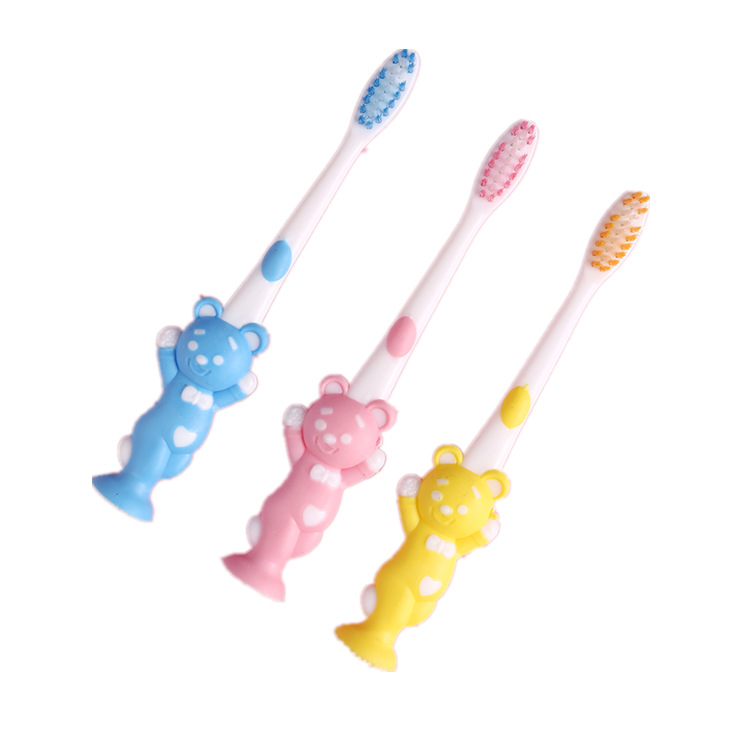4 Children's suction cups, Douyin's popular macaron bear and rabbit cartoon toothbrushes, bamboo charcoal soft bristles Item Picture