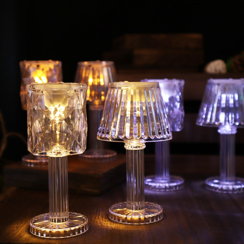 LED electronic candles, transparent acrylic simulation glass, rose crystal night lights, romantic atmosphere, Ramadan wind lamps details Picture