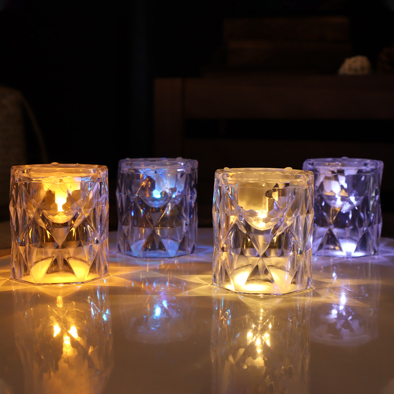 LED electronic candles, transparent acrylic simulation glass, rose crystal night lights, romantic atmosphere, Ramadan wind lamps Application Scenario