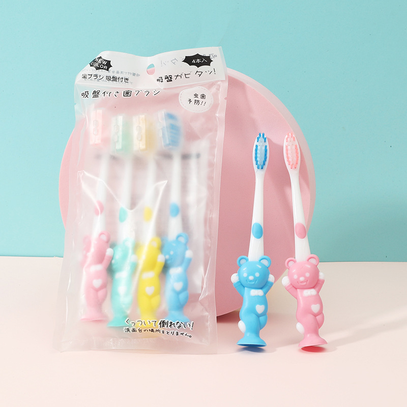 4 Children's suction cups, Douyin's popular macaron bear and rabbit cartoon toothbrushes, bamboo charcoal soft bristles Application Scenario