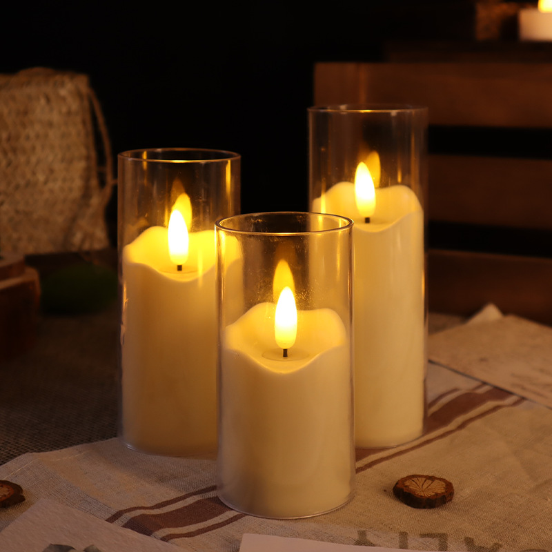 LED electronic candles, acrylic imitation glass cup tubes, electronic candle lamps, plastic candles, bullet heads, swing batteries details Picture