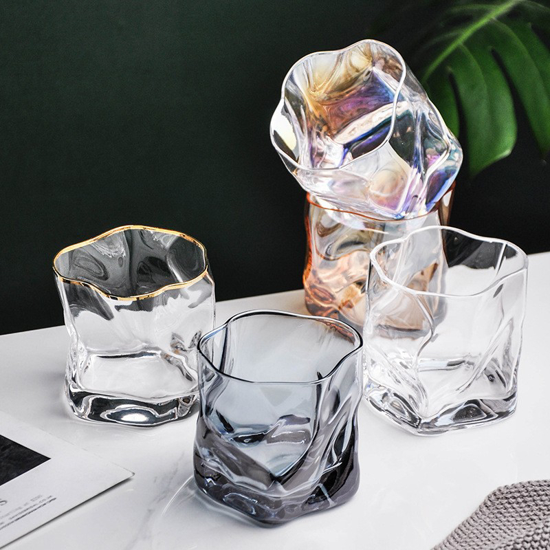 Ins Japanese irregular twist cup niche design network red with simple square whiskey cup glass thumbnail