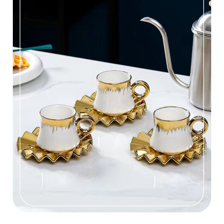 创意轻奢北欧咖啡杯碟描金陶瓷杯礼品套装水杯