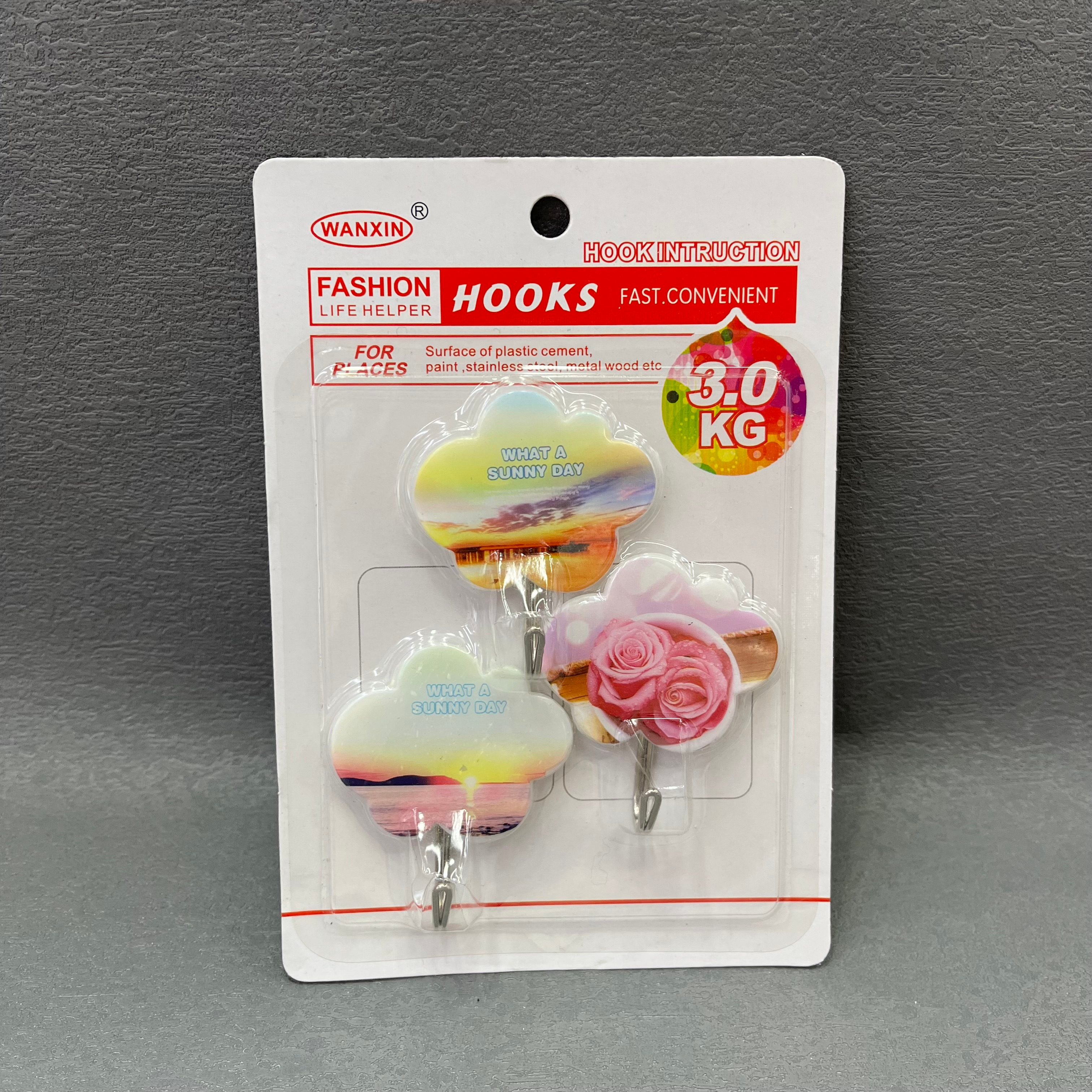 卡通风景图案塑料挂钩粘钩批发衣钩塑料挂钩门后厨房强力粘钩