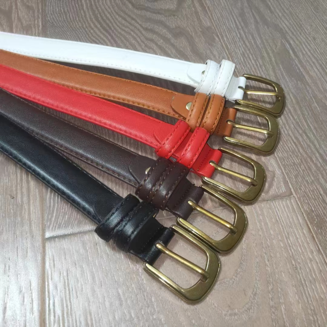 Ladies leather style belt 2.5 bronze pin button batch side belt belt manufacturers direct sales thumbnail