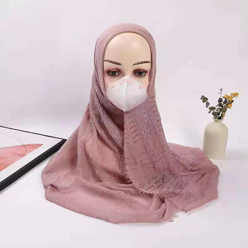 单色棉麻围巾压绉款棉麻围巾 百搭纯色丝巾 头巾 压皱毛须披肩