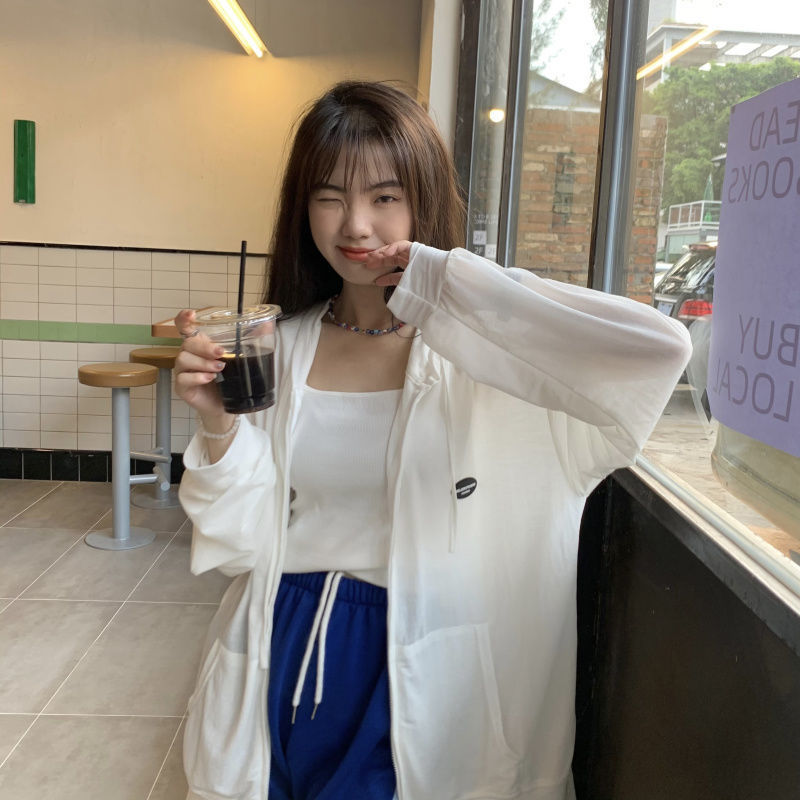 Summer plus-size women's clothing with ice silk sun protection, Korean style loose zipper, thin long-sleeved hooded jacket, trendy for women details Picture