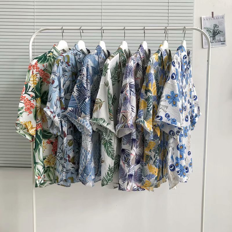 Foreign trade men's beach shirts, surfing quick-drying short-sleeved floral shirts, coconut tree seaside Hawaiian loose printed shirts Specification image