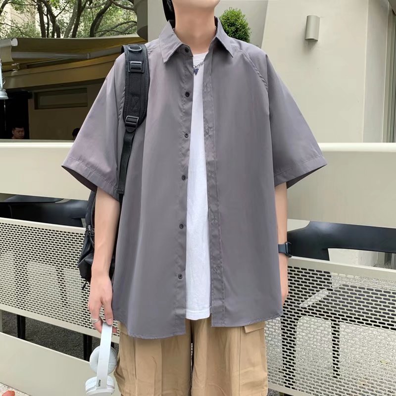 One-stop delivery of the 2022 Korean version of the trendy and fashionable Hong Kong-style Instagram cool men's short-sleeved shirt jacket Specification image