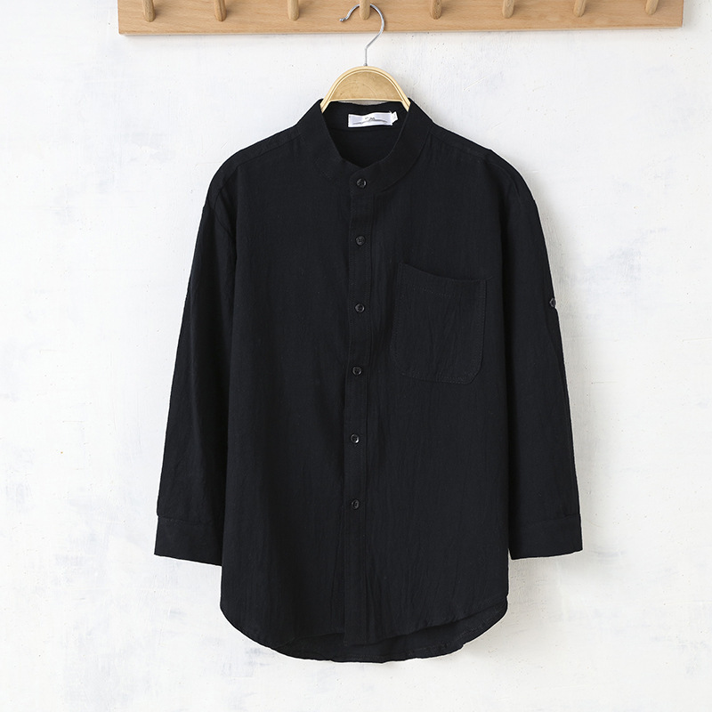 قمصان قصيرة الأكمام بلون الكتان الموسع للذكور Item Picture