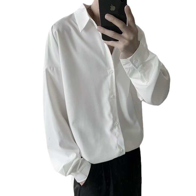 The 2021 autumn new long-sleeved shirt for men, with a flowing white top and a light mature style, is a casual and loose men's wear Item Picture